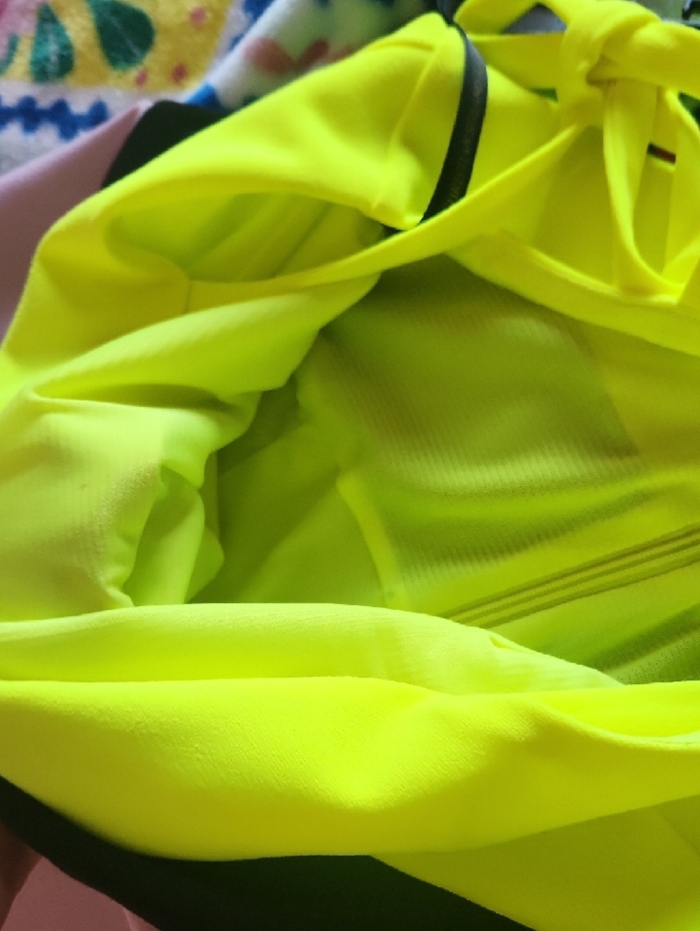 Christian Siriano Neon Yellow, Black & Lavender Tie-Shoulder Midi Dress - Picture 11 of 13